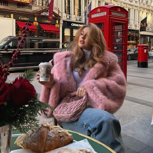 Pink Faux Fur Coat with Hood - Picture 4 of 6